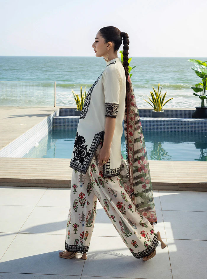 3 Piece - Shamoz Silk Embroidered Digital Printed Suit with Digital Printed Shamoz Silk Dupatta (Unstitched)