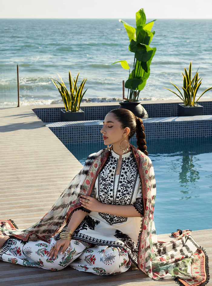 3 Piece - Shamoz Silk Embroidered Digital Printed Suit with Digital Printed Shamoz Silk Dupatta (Unstitched)