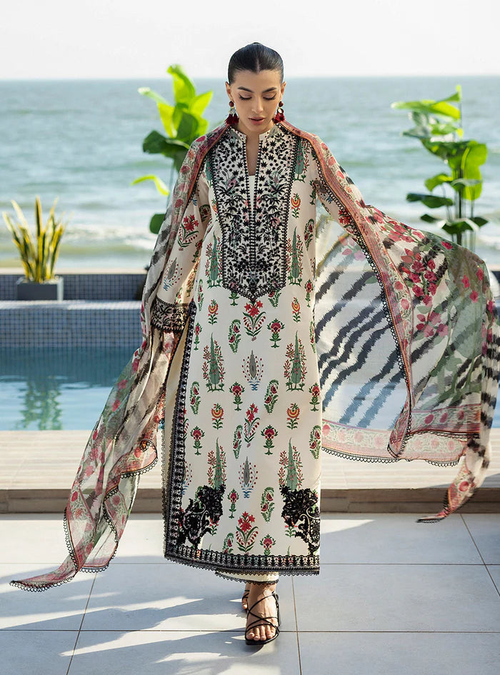 3 Piece - Shamoz Silk Embroidered Digital Printed Suit with Digital Printed Shamoz Silk Dupatta (Unstitched)
