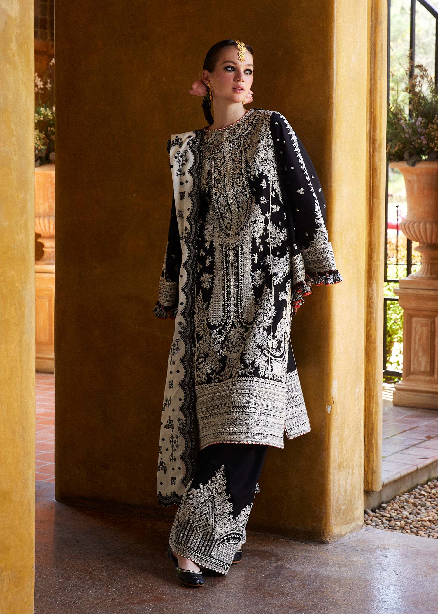 3 Piece - Hussain Rehar Dhanak Full Heavy Embroidered Suit with Khaadi Net Cut Work Embroidered Dupatta (Unstitched)