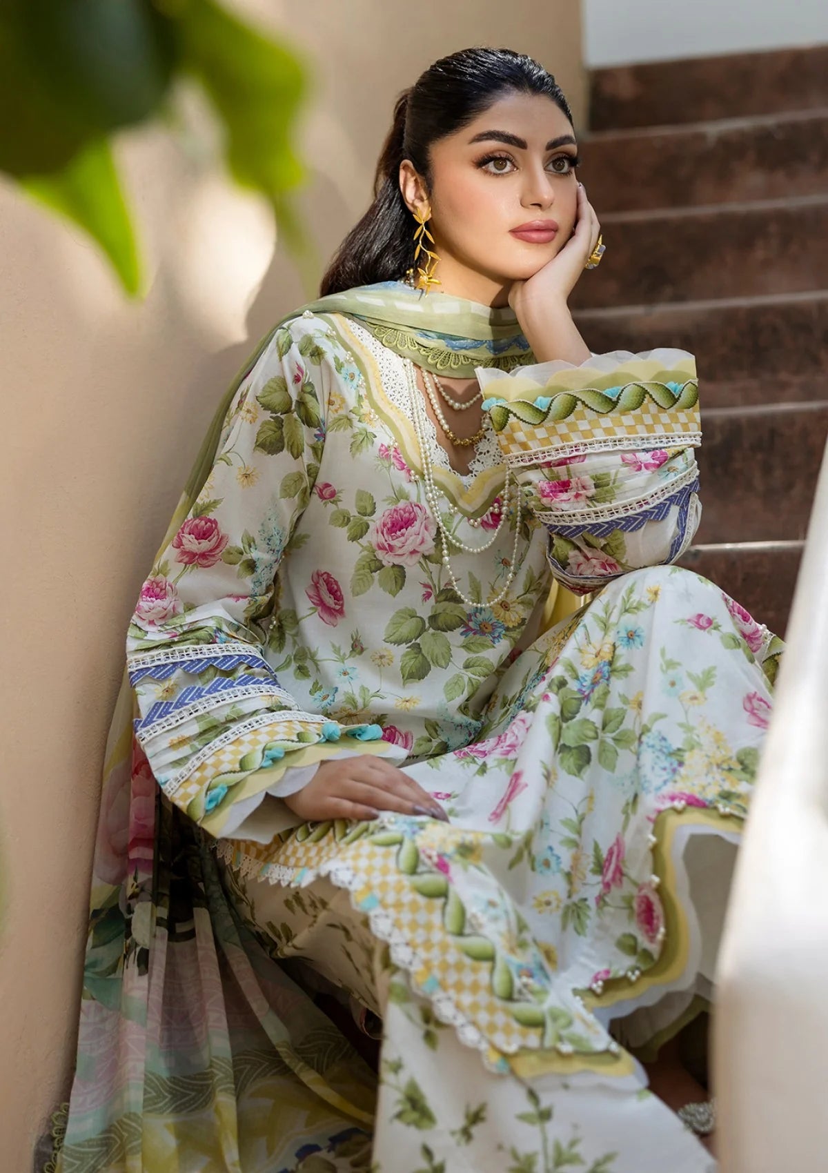 3 Piece - Linen Digital Bandoria Printed Suit with Linen Digital Bandoria Printed Dupatta (Unstitched)