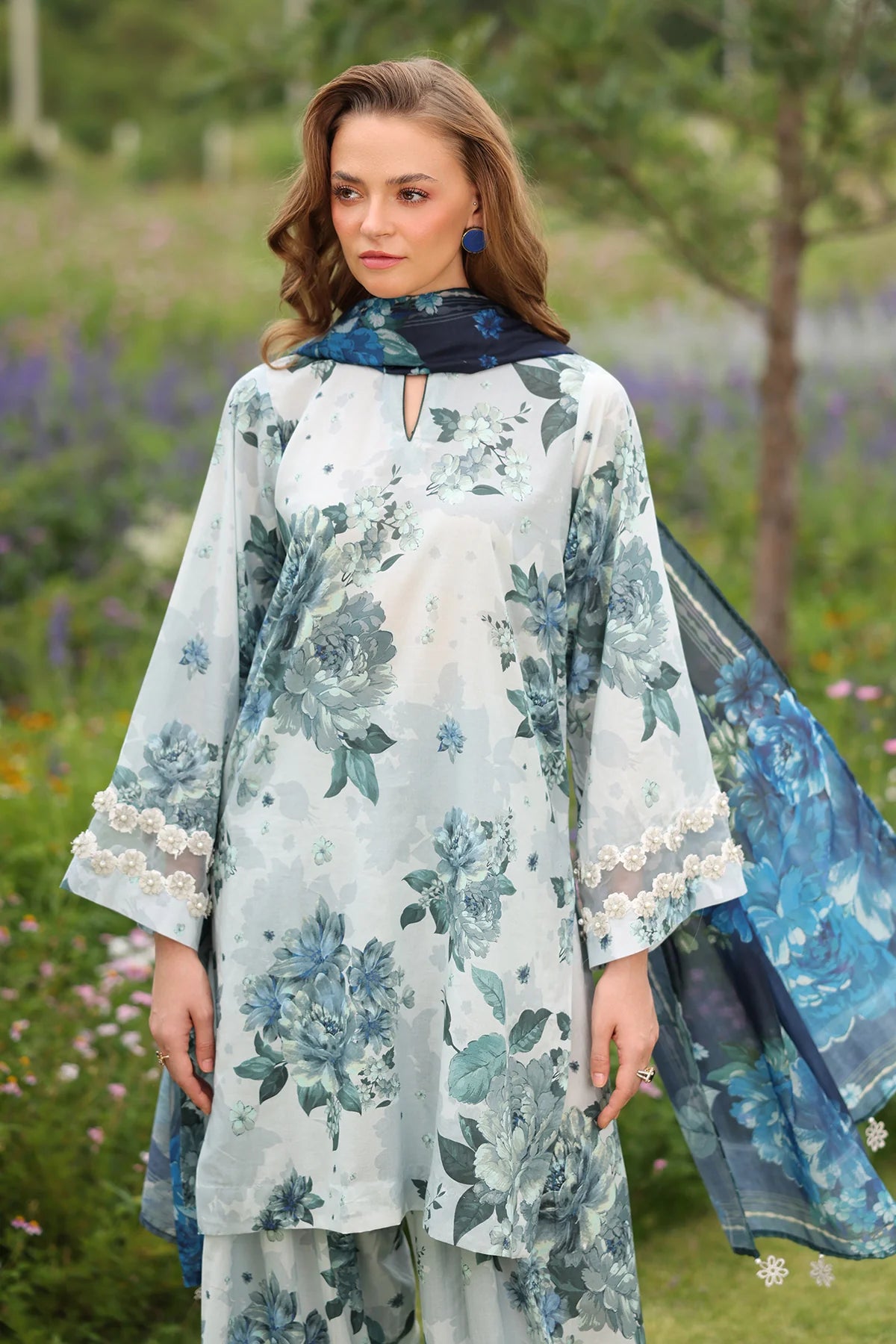 3 Piece - Baroque Khaddar Embroidered Suit with Digital Printed Khaddar Shawl (Unstitched)