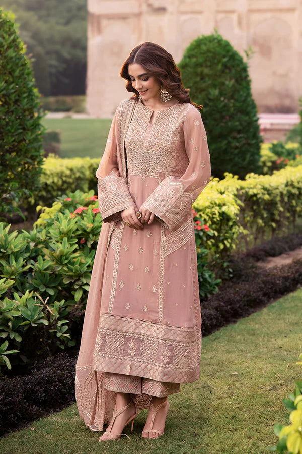 3 Piece - Dhanak Embroidered Suit with Dhanak Embroidered Shawl (Unstitched)