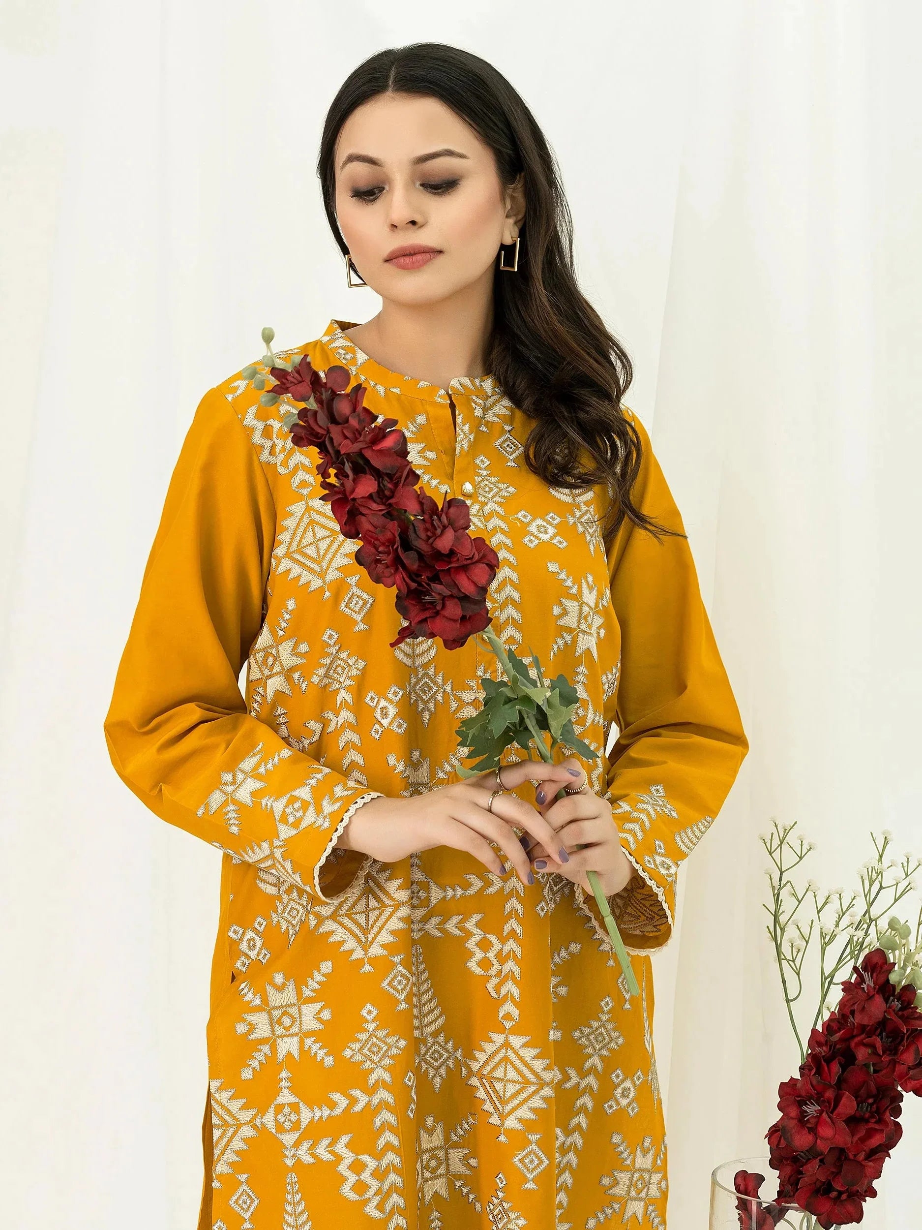 2 Piece - LimeLight Dhanak Full Embroidered Suit with Heavy Embroidered Sleeves(Unstitched)