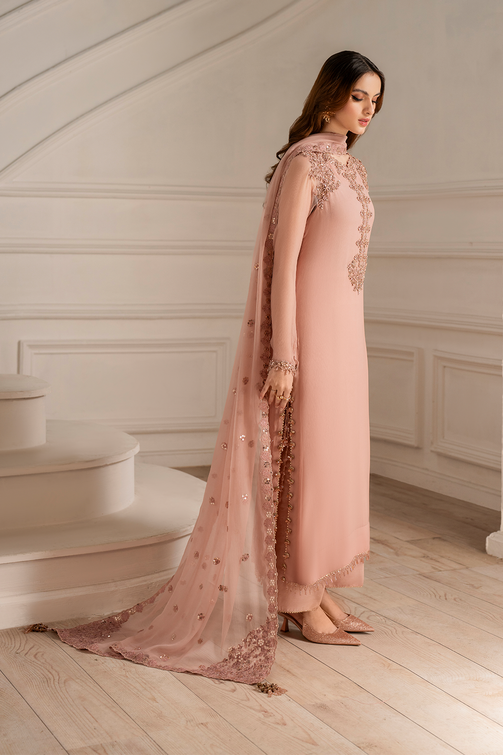 3 Piece - Chiffon Full Heavy Embroidered Suit with Embroidered Chiffon Dupatta (Unstitched)
