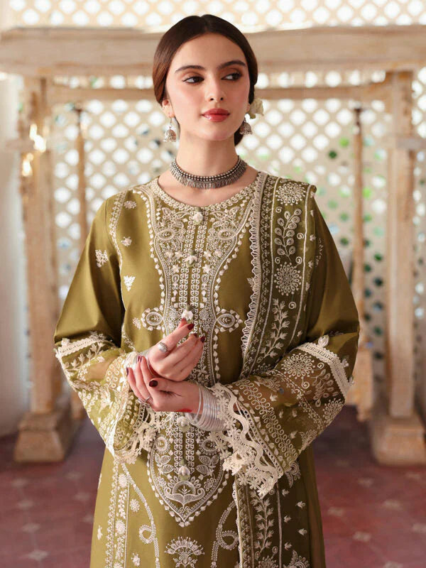 3 Piece - Dhanak Embroidered Suit with Dhanak Embroidered Shawl (Unstitched)