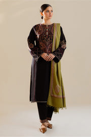 3 Piece - Zara Shahjhan Dhanak Embroidered Suit with Printed Woolen Shawl (Unstitched)
