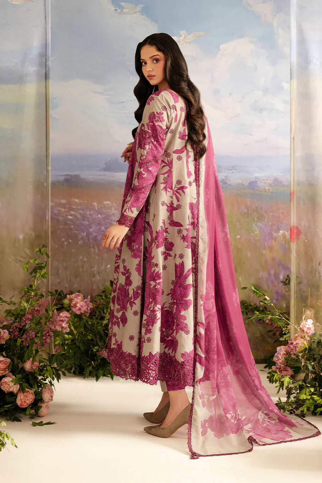 3 Piece - Iznik Khaddar Full Heavy Embroidered Suit with Digital Printed Khaddar Dupatta (Unstitched)