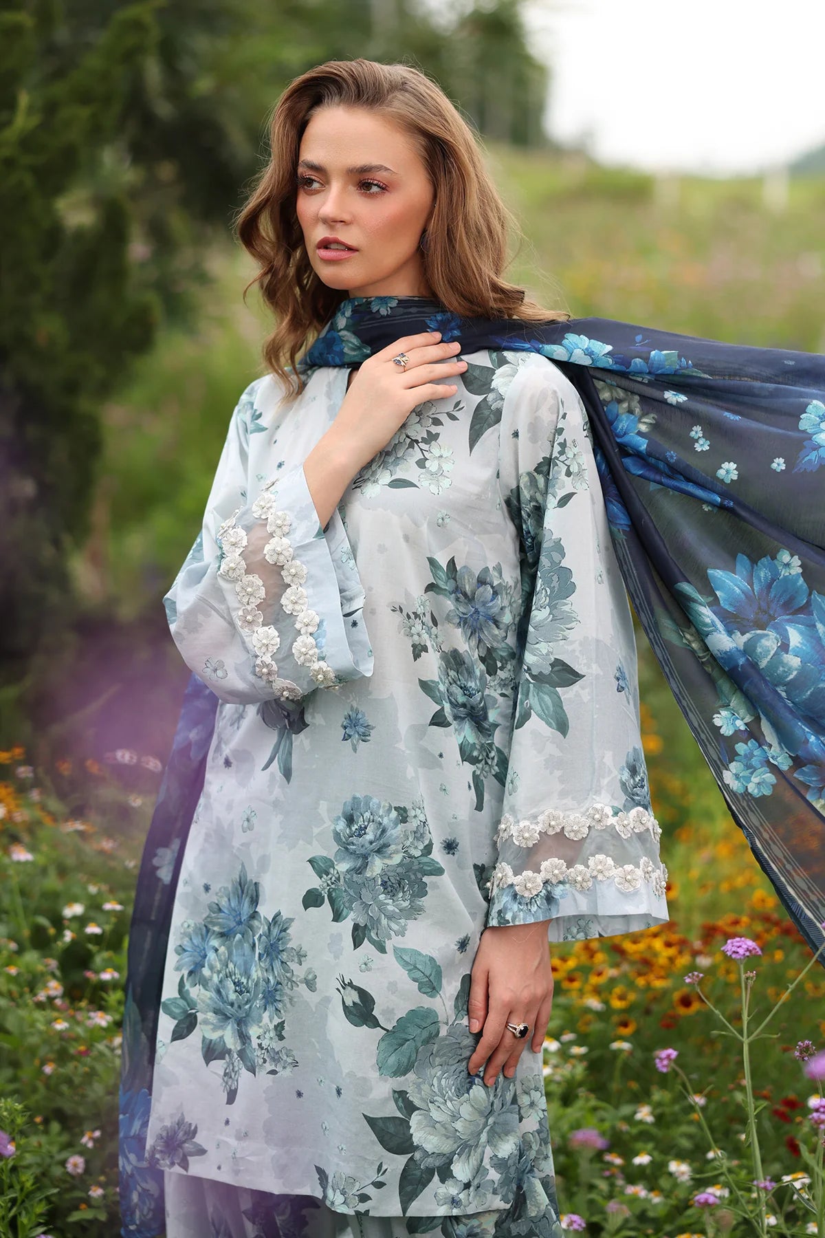 3 Piece - Baroque Khaddar Embroidered Suit with Digital Printed Khaddar Shawl (Unstitched)