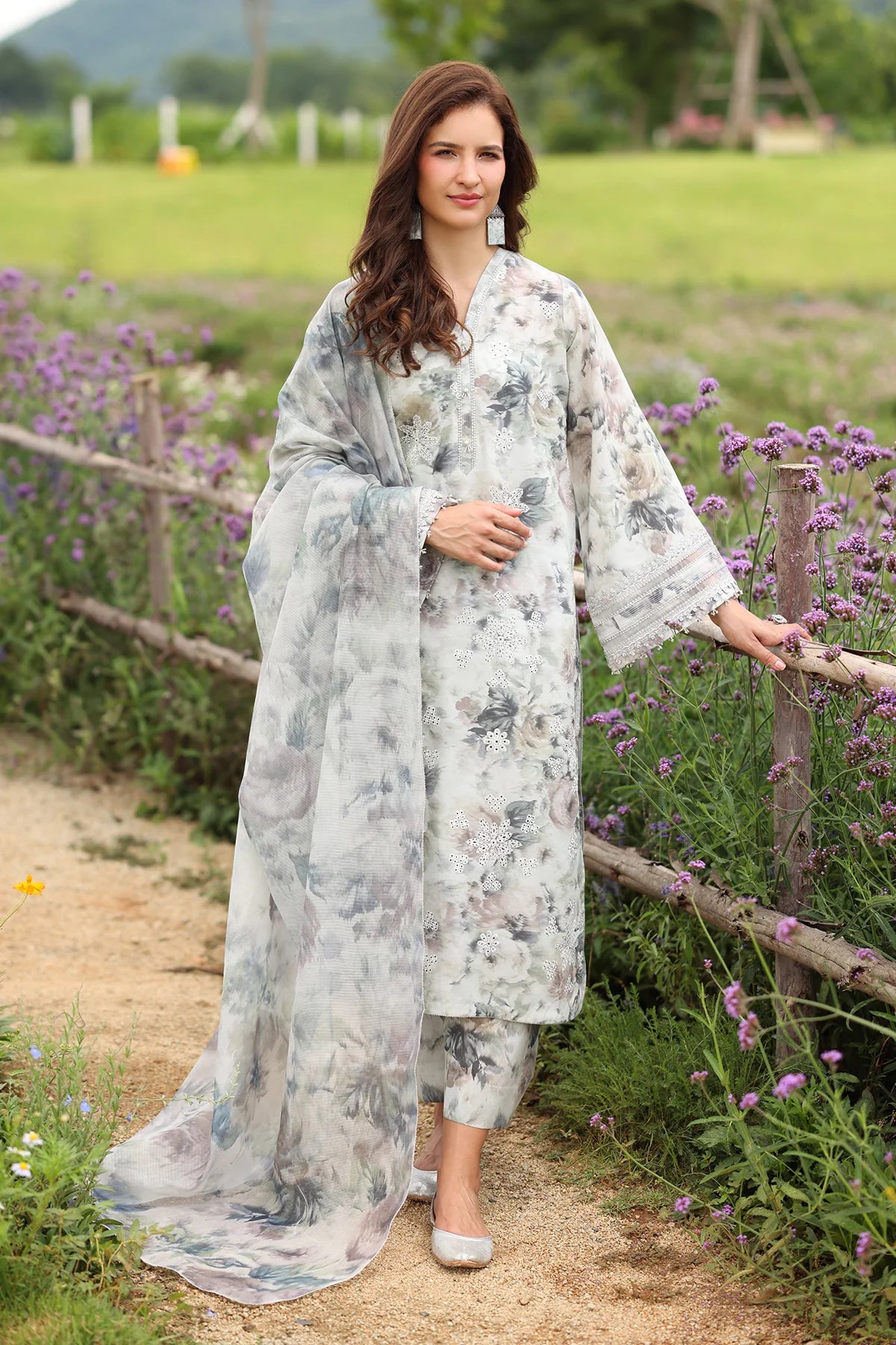 3 Piece - Baroque Khaddar Chikankari Embroidered Suit with Digital Printed Khaddar Shawl (Unstitched)