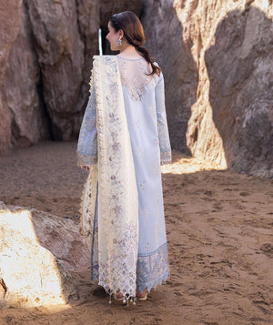 3 Piece - Qalamkar Dhanak Embroidered Suit with Embroidered Khaadi Net Dupatta (Unstitched)