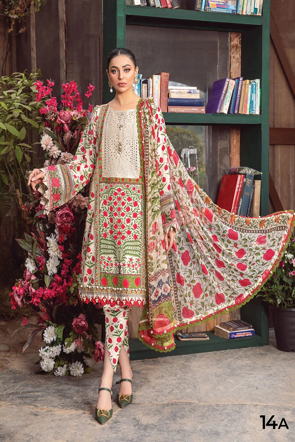 3 Piece - Maria B Lawn Embroidered Suit with Lawn Duppatta (Unstitched)