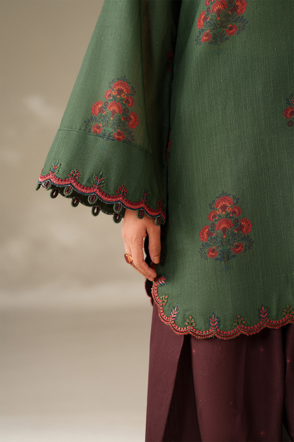 3 Piece - Dhanak Embroidered Suit with Digital Printed Dhanak Shawl (Unstitched)