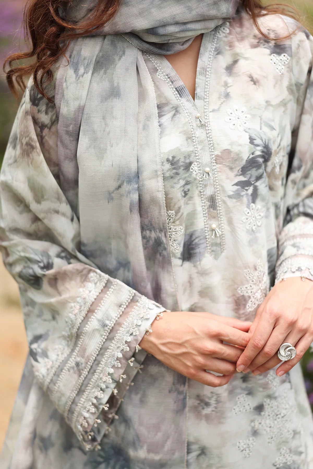 3 Piece - Baroque Khaddar Chikankari Embroidered Suit with Digital Printed Khaddar Shawl (Unstitched)