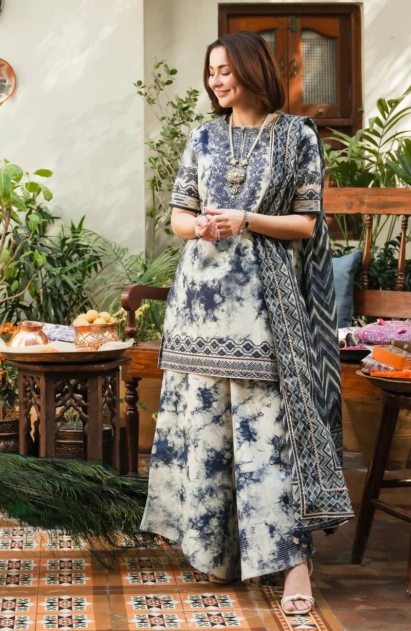 3 Piece - Maria B Lawn Embroidered Suit with Lawn Duppatta (Unstitched)