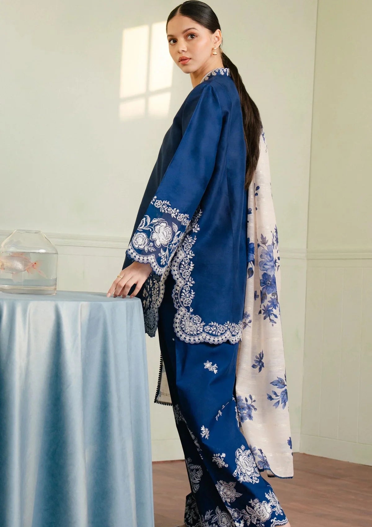 3 Piece - Zara Shahjahan Dhanak Full Heavy Embroidered Suit with Digital Printed Soft Pashmina Wool Shawl (Unstitched)