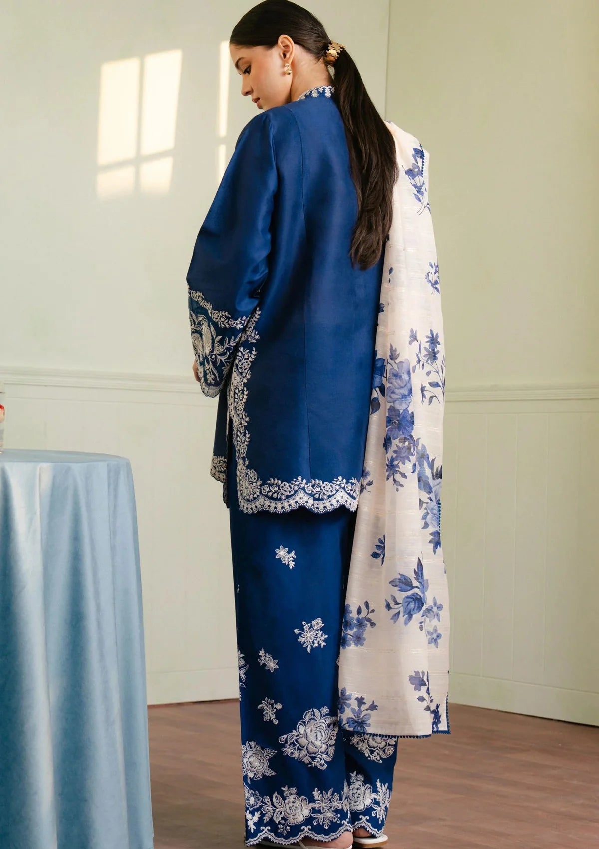 3 Piece - Zara Shahjahan Dhanak Full Heavy Embroidered Suit with Digital Printed Soft Pashmina Wool Shawl (Unstitched)