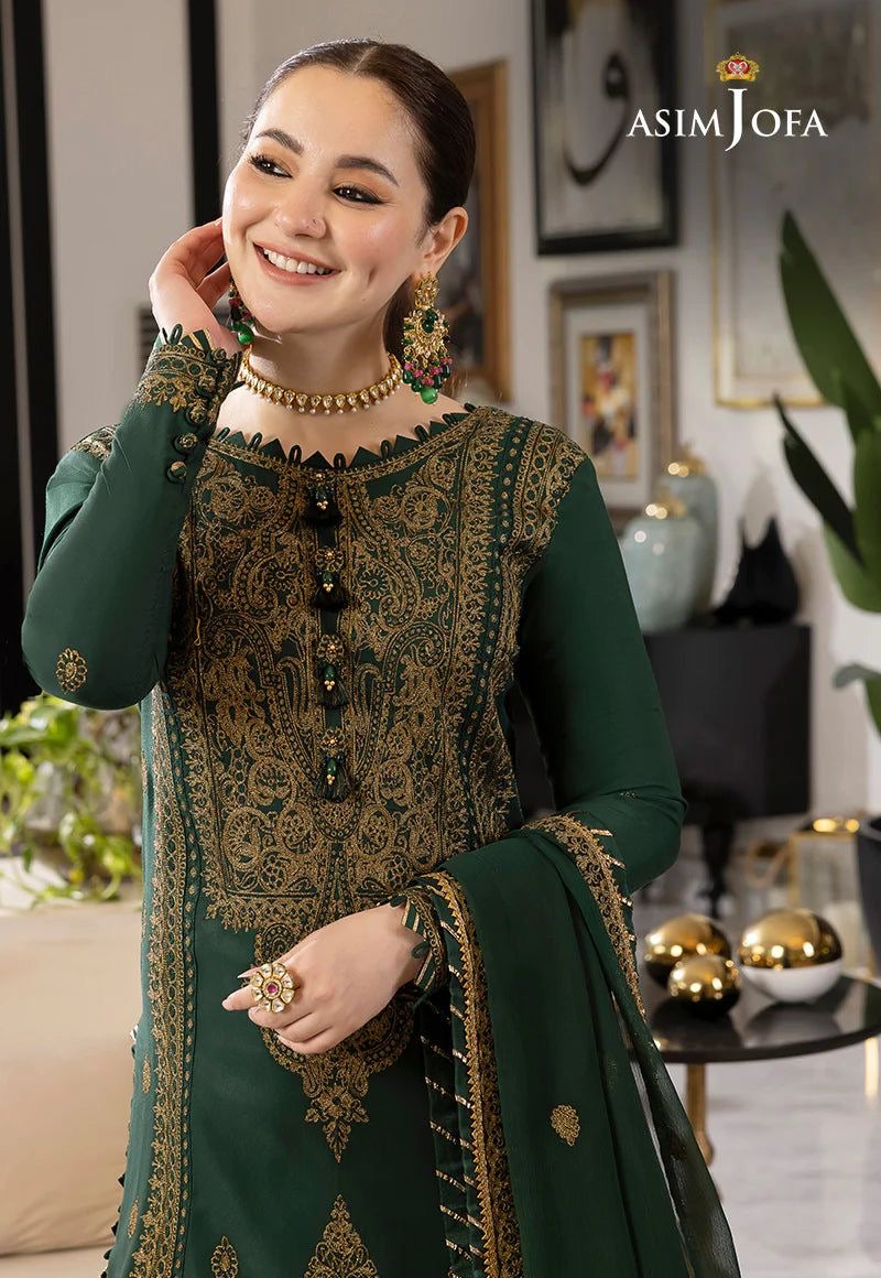 3 Piece - Asim Jofa Dhanak Full Heavy Embroidered Suit with Embroidered Dhanak Shawl(Unstitched)