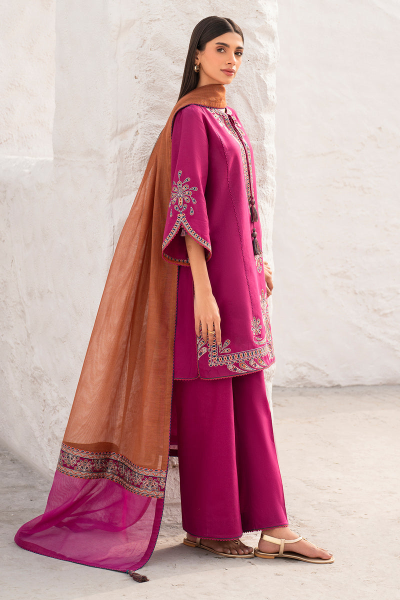3 Piece - Asim Jofa Dhanak Full Heavy Embroidered Suit with Digital Printed Wool Shawl (Unstitched)