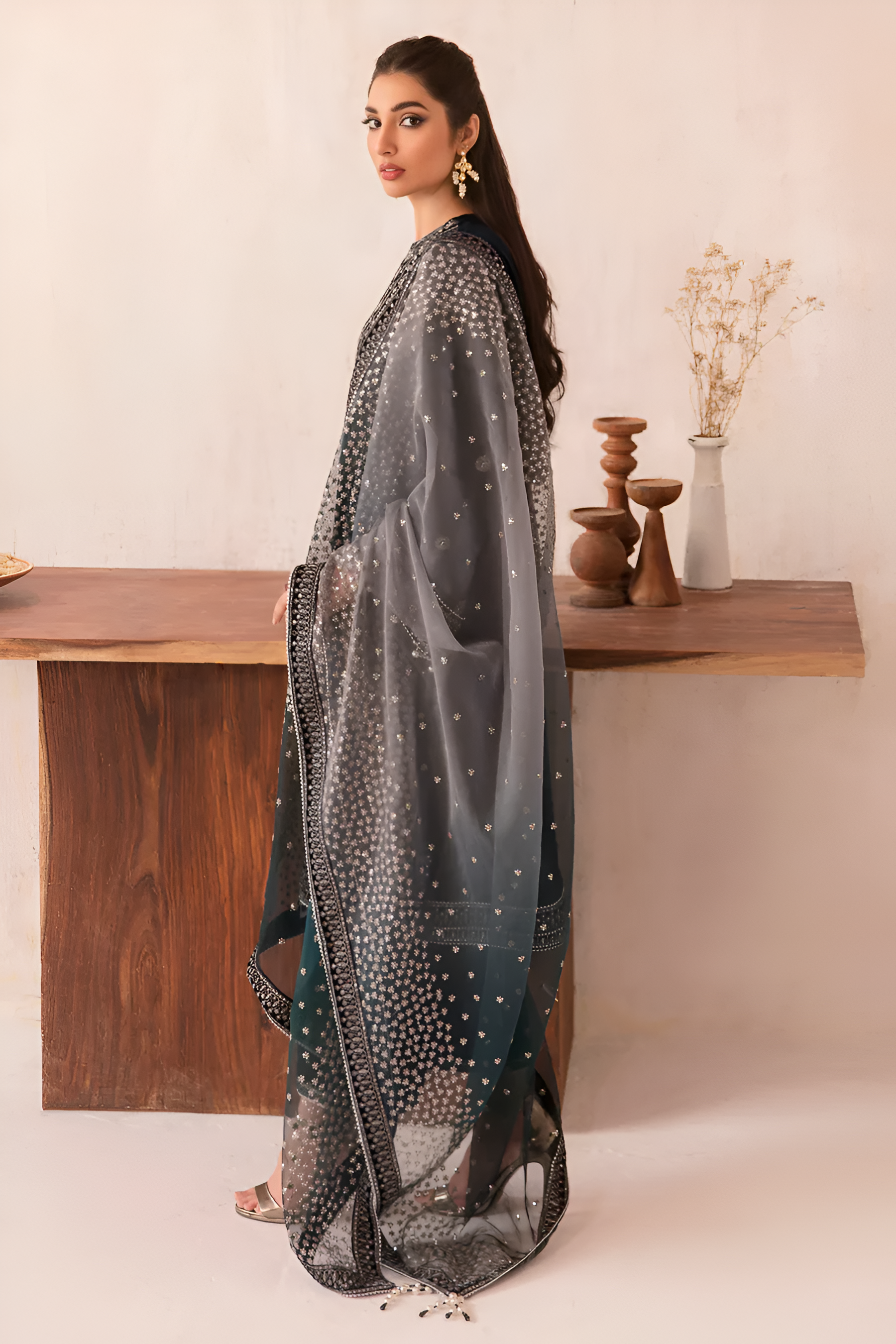 3 Piece - Jazmin Velvet Full Heavy Embroidered Suit with Embroidered Organza Duppatta (Unstitched)