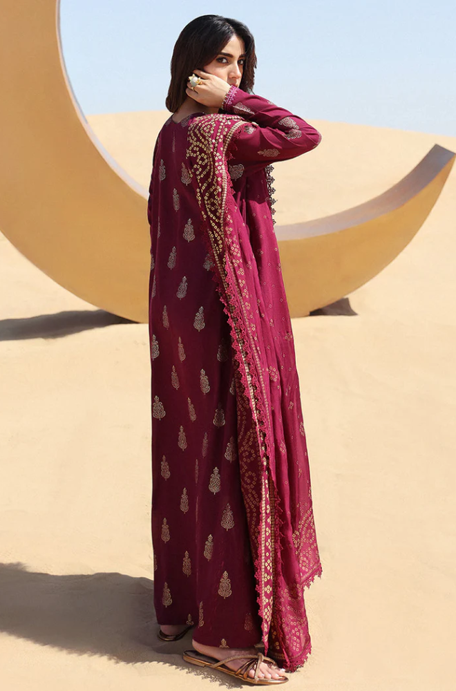 3 Piece - Dhanak Embroidered Suit with Digital Printed Soft Pashmina Wool Shawl (Unstitched)