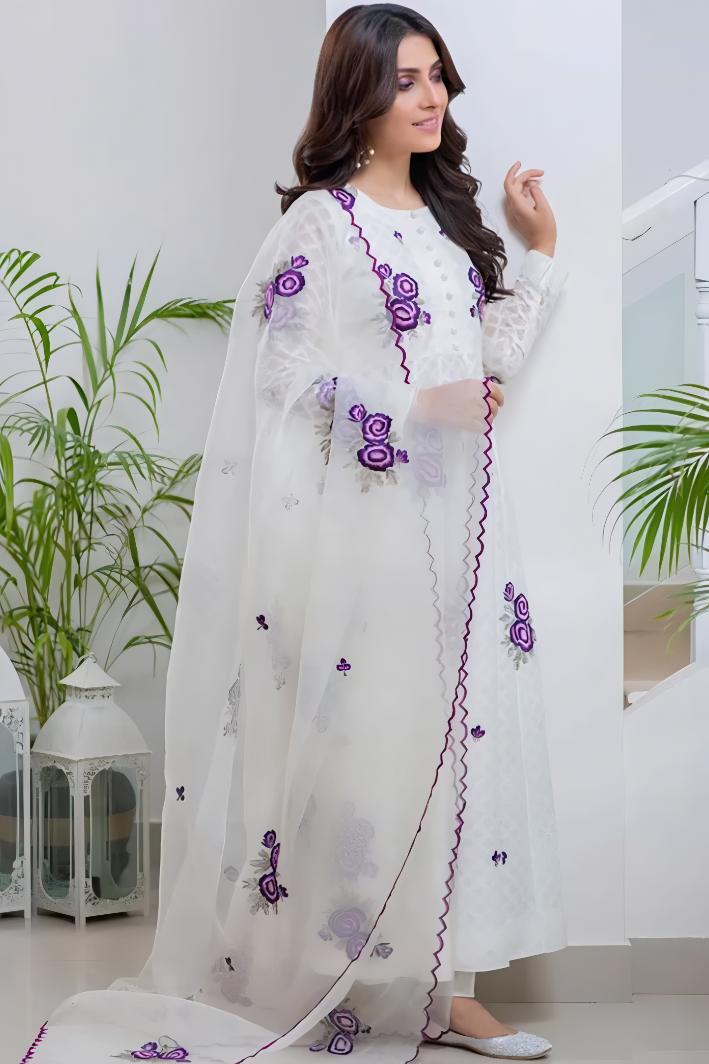 3 Piece - Lawn Embroidered Suit with Embroidered Bamber Chiffon Duppatta (Unstitched)