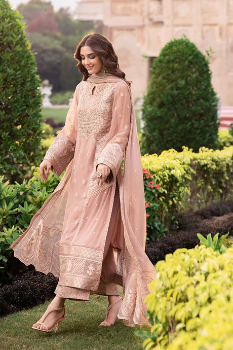 3 Piece - Dhanak Embroidered Suit with Dhanak Embroidered Shawl (Unstitched)