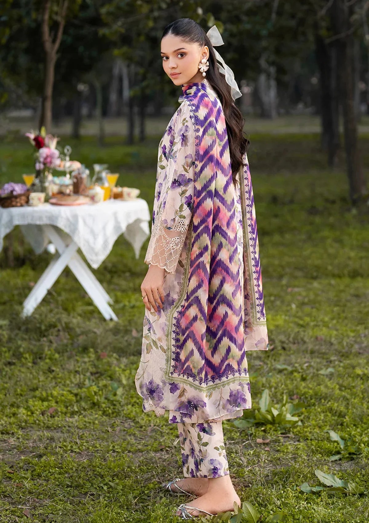 3 Piece - Baroque Linen Full Embroidered Suit with Printed Linen Duppatta (Unstitched)
