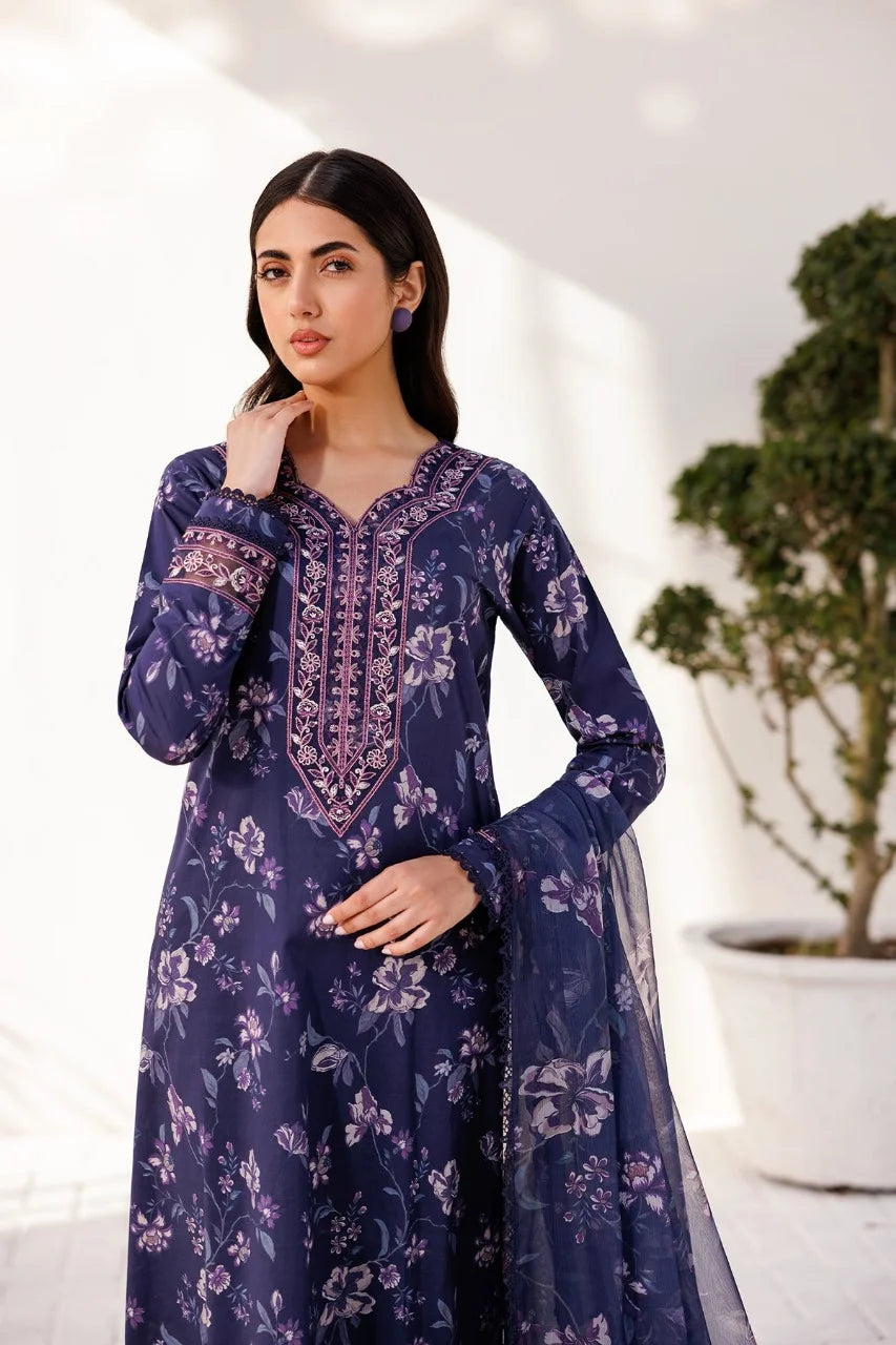 3 Piece - Baroque BanaDora Printed Linen Suit with Linen Duppatta (Unstitched)