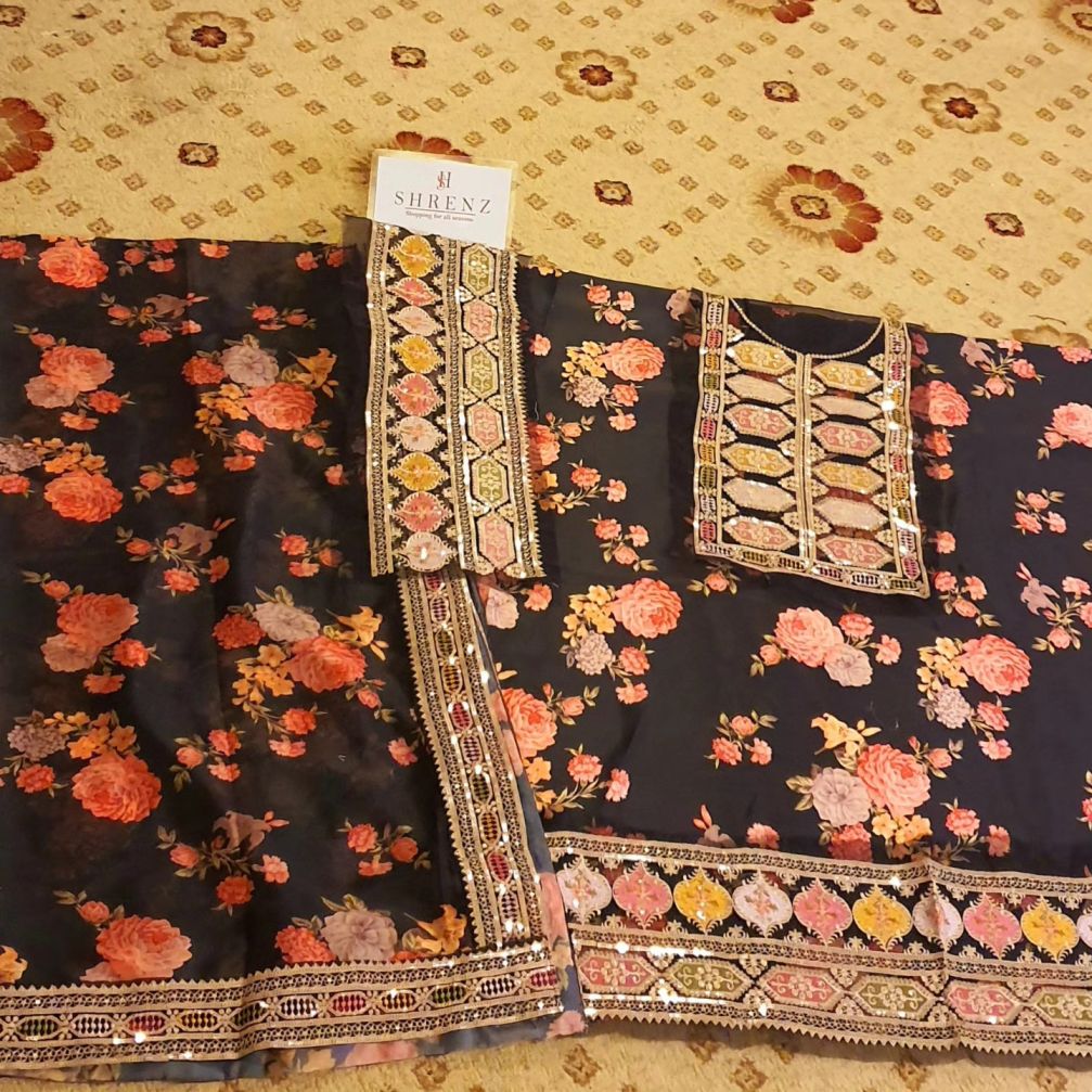 3 Piece - Silk Heavy Embroidered Suit with Silk Digital Print Embroidered Duppatta (Unstitched)