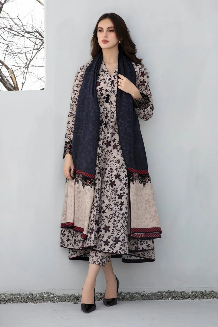 3 Piece - Baroque Khaddar Digital Printed Suit with Digital Printed Khaddar Dupatta (Unstitched)