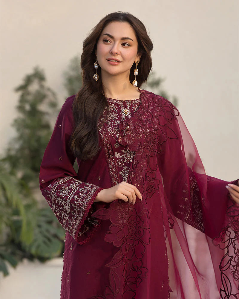 3 Piece - Qalamkar Dhanak Embroidered Suit with Heavy Embroidered Shawl (Unstitched)