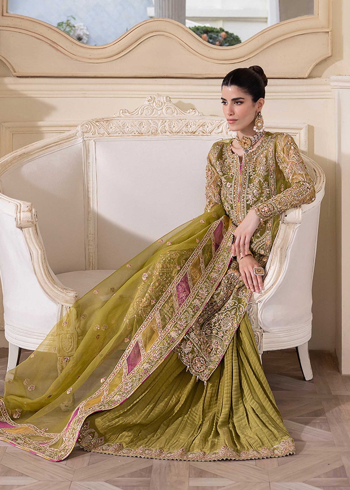 3 Piece - Organza Full Heavy Embroidered Suit with Embroidered  Organza Dupatta (Unstitched)