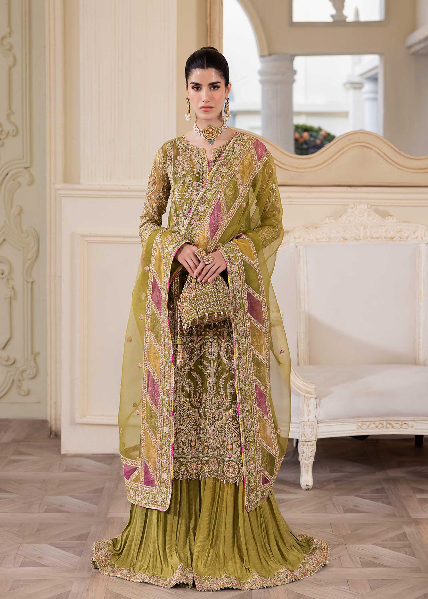 3 Piece - Organza Full Heavy Embroidered Suit with Embroidered  Organza Dupatta (Unstitched)