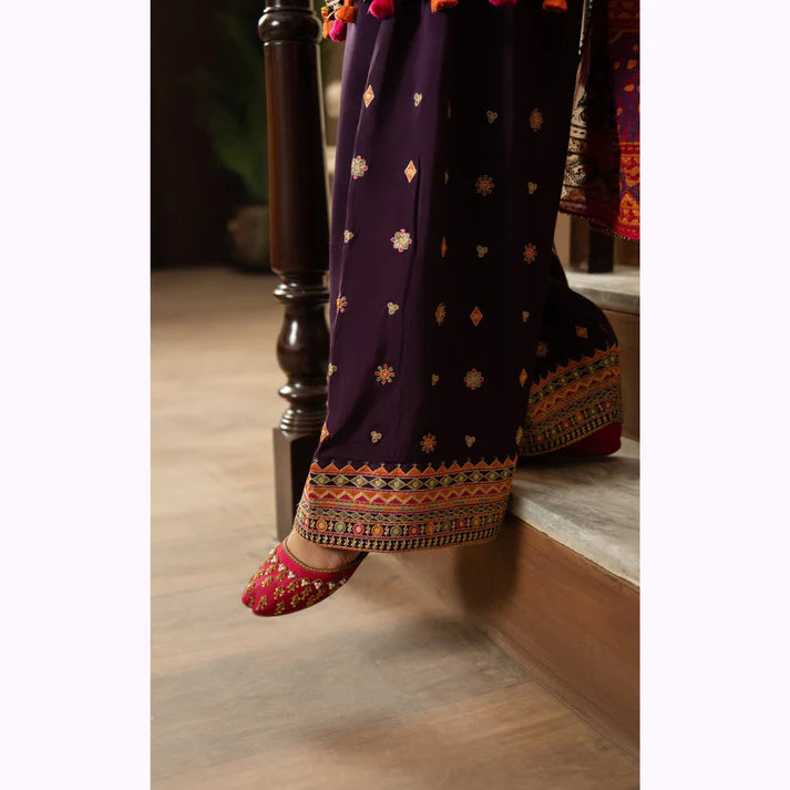 3 Piece - Dhanak Embroidered Suit with Dhanak Digital Printed Shawl (Unstitched)