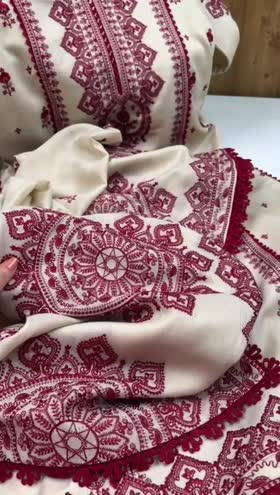 3 Piece - Dhanak Embroidered Suit with Dhanak Heavy Embroidered Shawl (Unstitched)