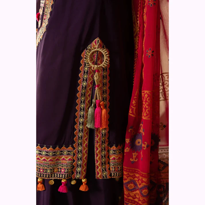 3 Piece - Dhanak Embroidered Suit with Dhanak Digital Printed Shawl (Unstitched)