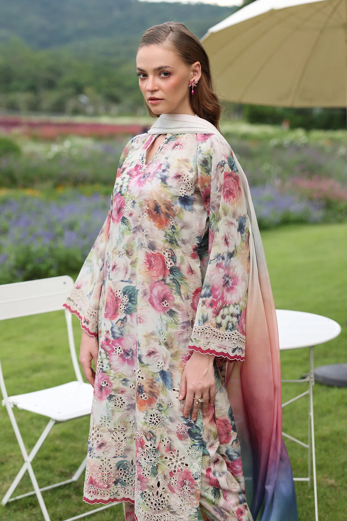 3 Piece - Baroque Khaddar Chikankari Embroidered Suit with Digital Printed Khaddar Shawl (Unstitched)
