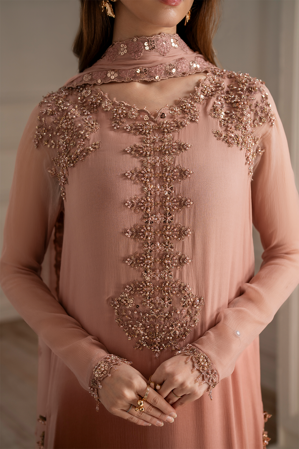3 Piece - Chiffon Full Heavy Embroidered Suit with Embroidered Chiffon Dupatta (Unstitched)