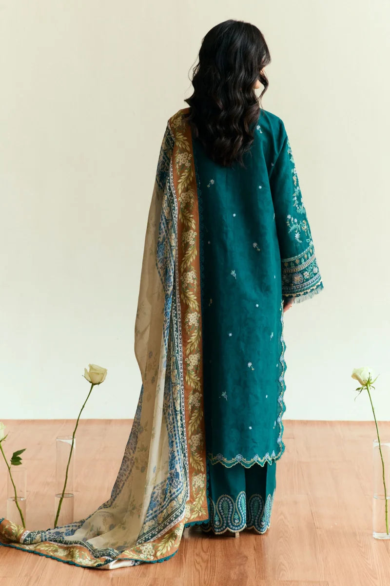 3 Piece - Dhanak Embroidered Suit with Wool Printed Shawl (Unstitched)