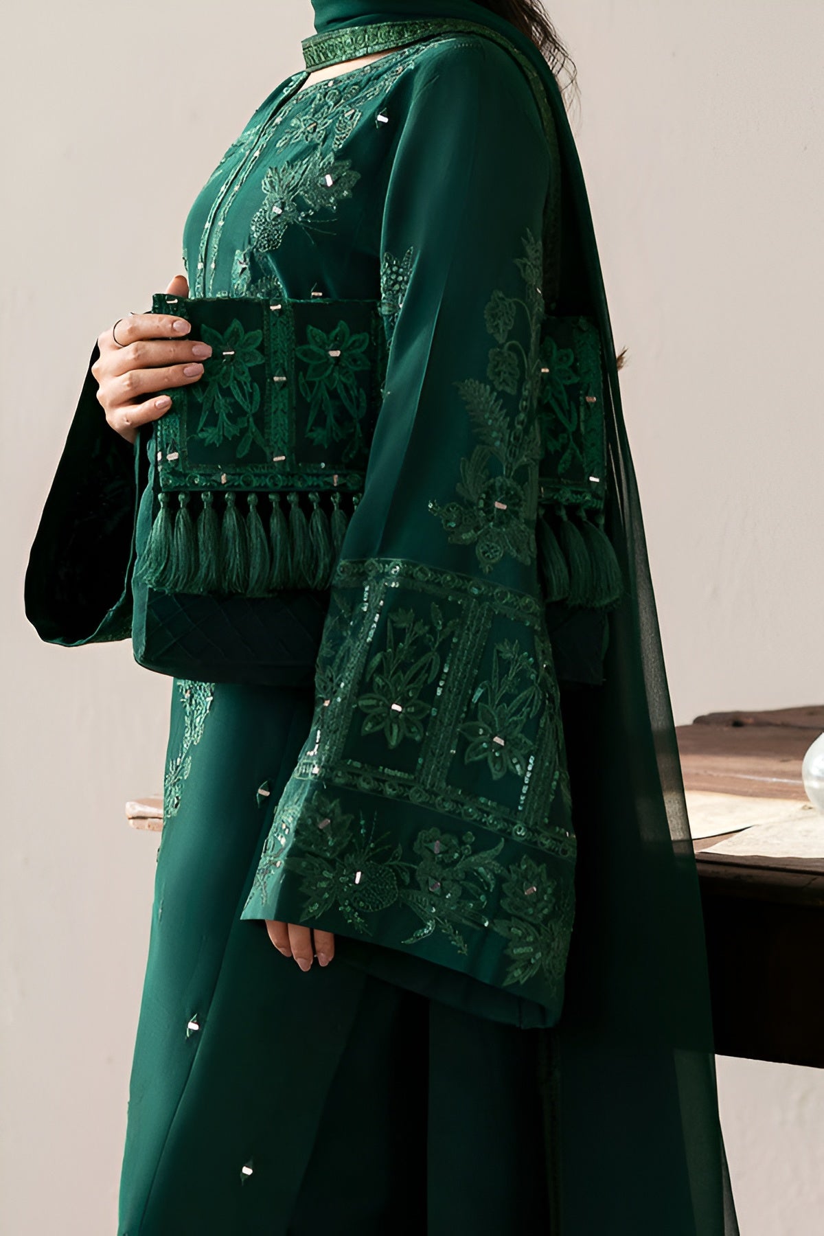 3 Piece - Dhanak Embroidered Suit with Dhank Embroidered Shesha Soft Shawl (Unstitched)