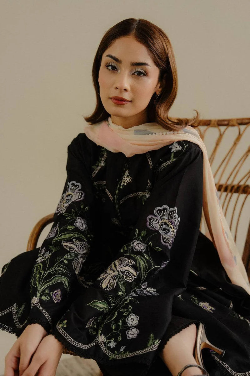 3 Piece - Zara Shahjahan Dhanak Embroidered Suit with Digital Printed Pashmina Shawl (Unstitched)