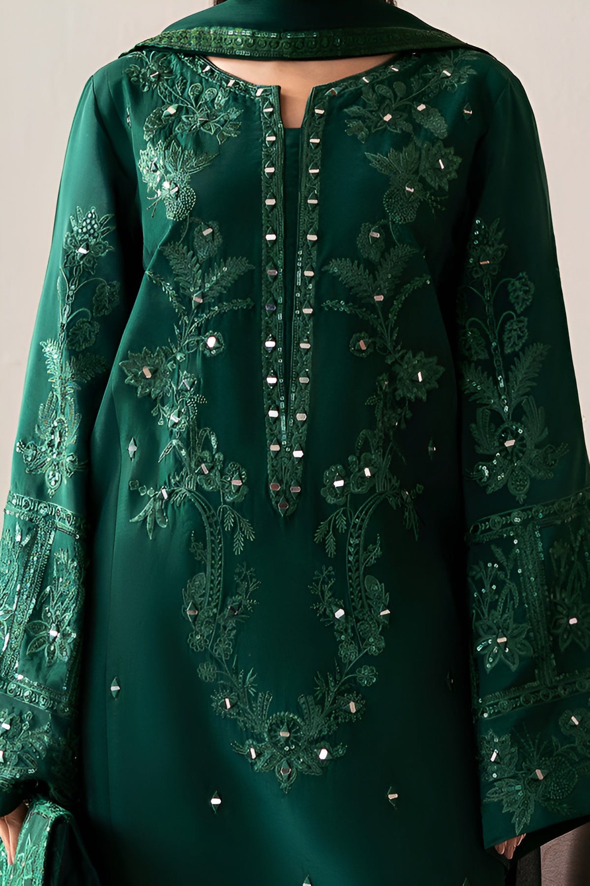 3 Piece - Dhanak Embroidered Suit with Dhank Embroidered Shesha Soft Shawl (Unstitched)