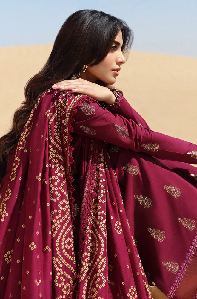 3 Piece - Dhanak Embroidered Suit with Digital Printed Soft Pashmina Wool Shawl (Unstitched)