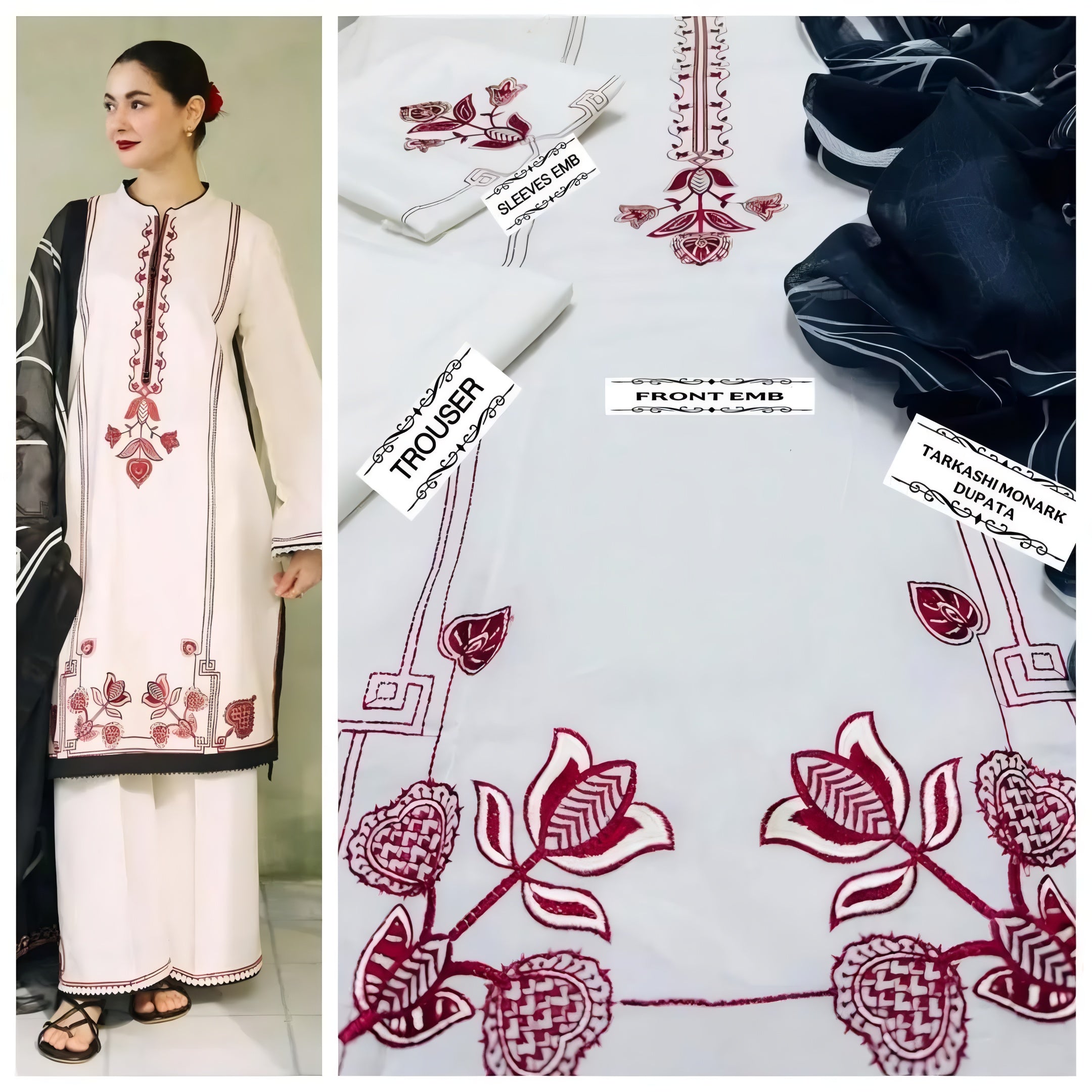 3 Piece - Zara Shahjahan Lawn Embroidered Jacquard Suit with Organza Duppatta (Unstitched)