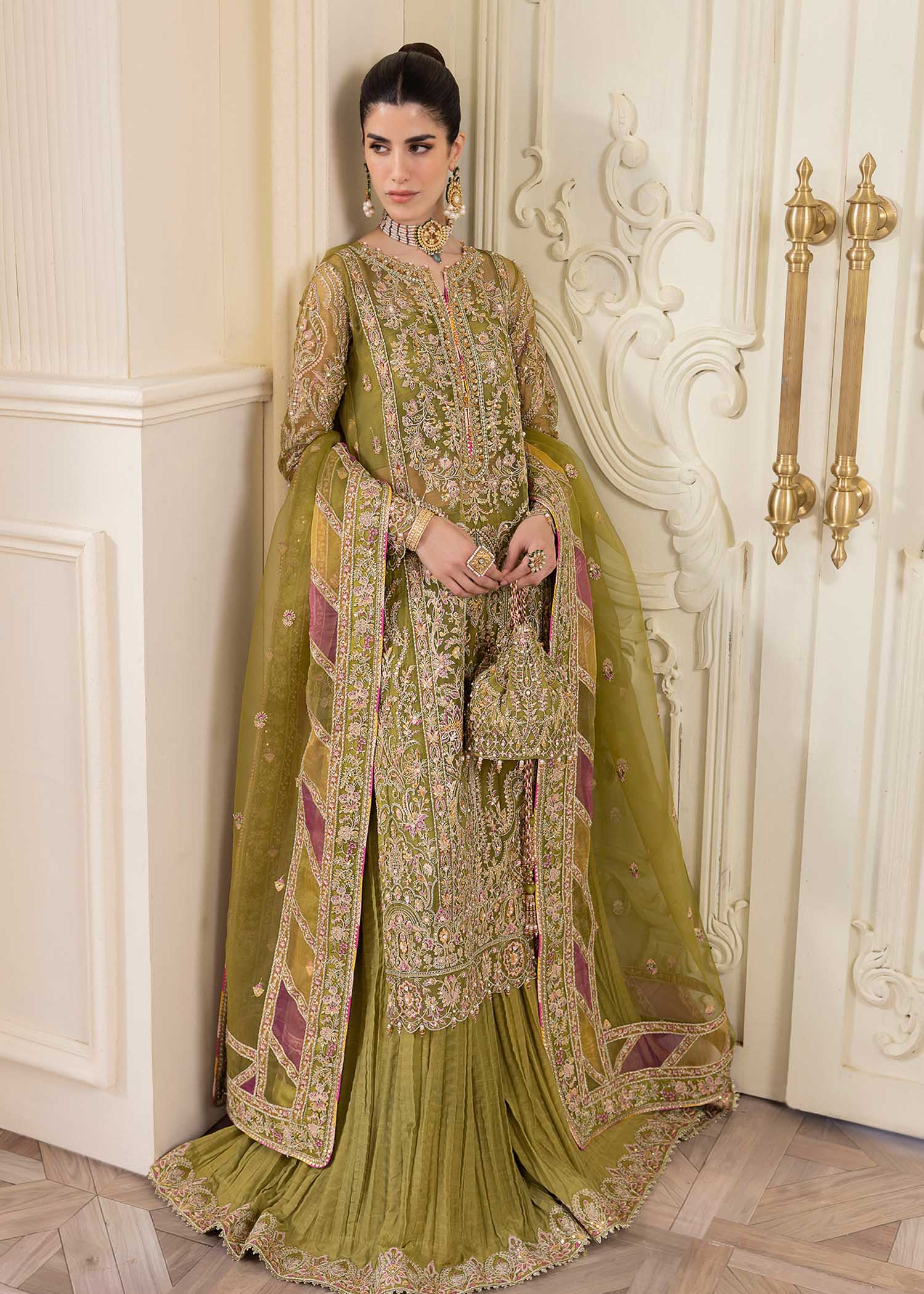 3 Piece - Organza Full Heavy Embroidered Suit with Embroidered  Organza Dupatta (Unstitched)