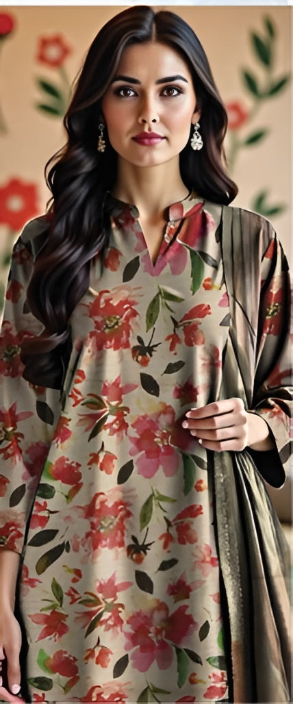 3 Piece - Nishat BanaDora Printed Linen Suit with Linen Duppatta (Unstitched)