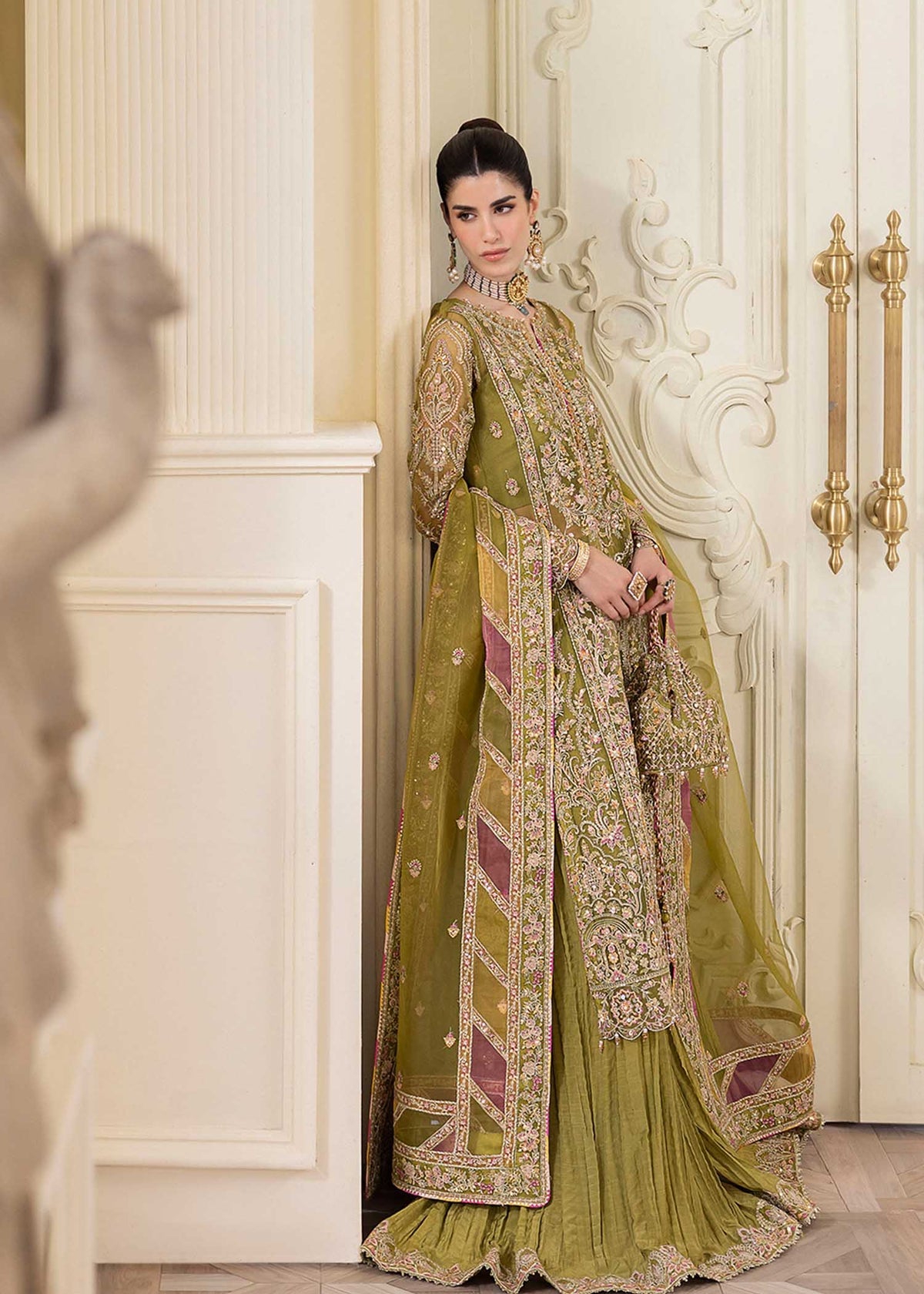 3 Piece - Organza Full Heavy Embroidered Suit with Embroidered  Organza Dupatta (Unstitched)