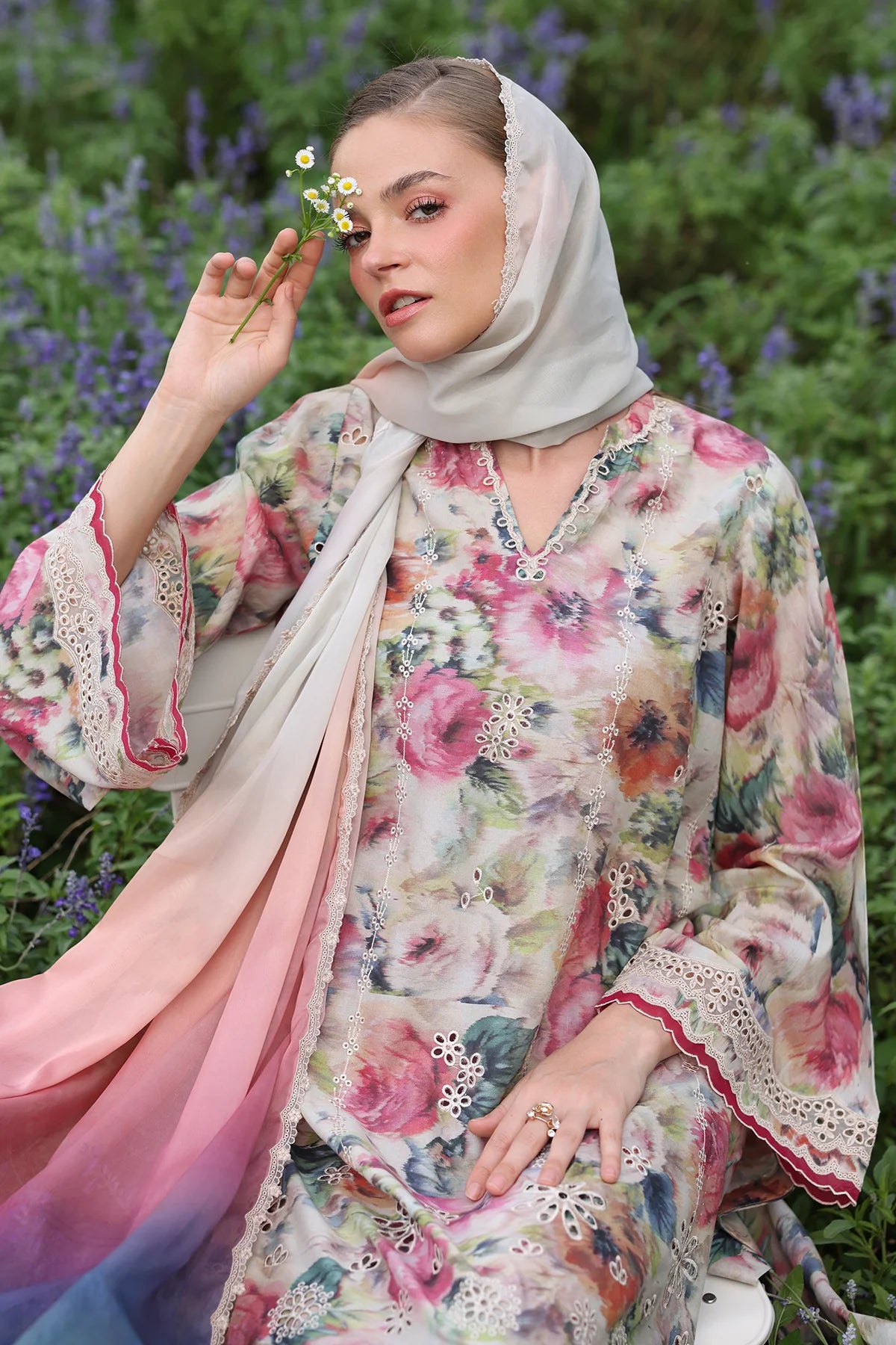 3 Piece - Baroque Khaddar Chikankari Embroidered Suit with Digital Printed Khaddar Shawl (Unstitched)