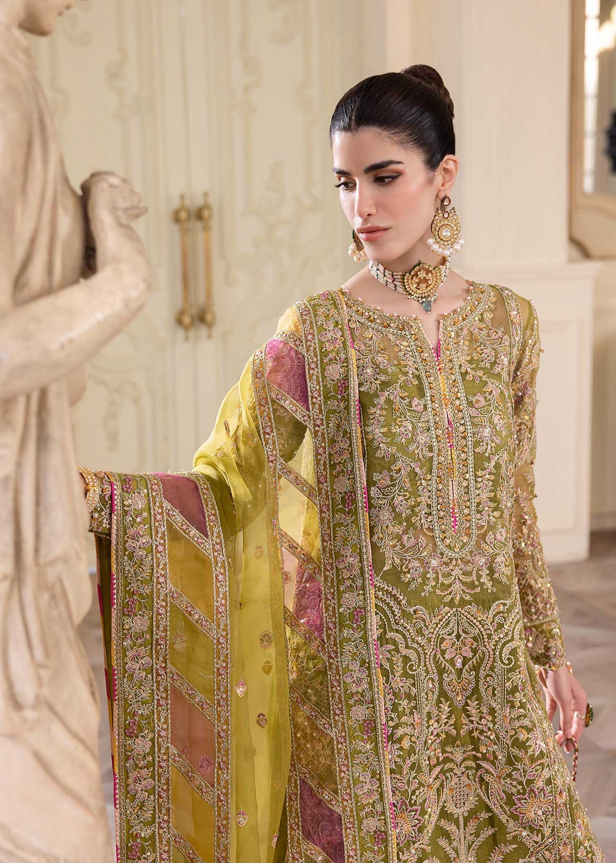 3 Piece - Organza Full Heavy Embroidered Suit with Embroidered  Organza Dupatta (Unstitched)